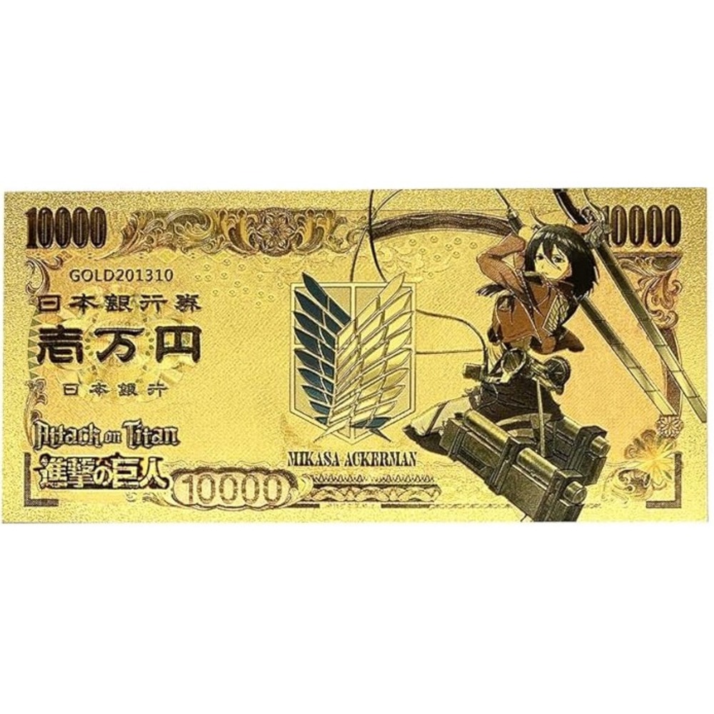 24k Gold Foil Plated Mikasa Ackerman Attack On Titan Banknote Collectible Bill